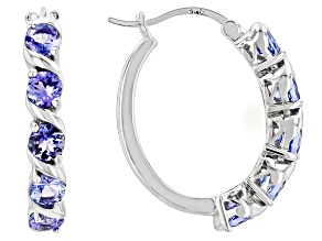 Blue Tanzanite Rhodium Over Sterling Silver Hoop Earrings 2.40ctw