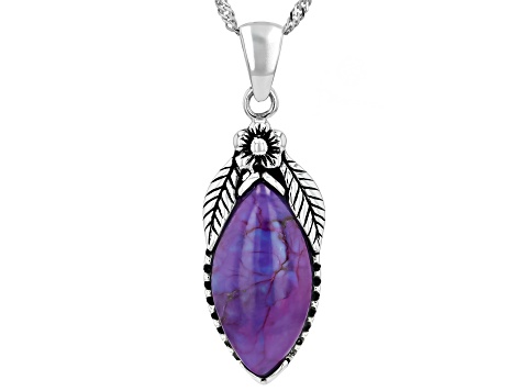 Purple Turquoise Sterling Silver Solitaire Pendant With Chain