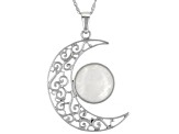 Rainbow Moonstone Rhodium Over Sterling Silver Crescent Moon Pendant With Chain