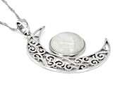 Rainbow Moonstone Rhodium Over Sterling Silver Crescent Moon Pendant With Chain