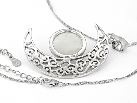 Rainbow Moonstone Rhodium Over Sterling Silver Crescent Moon Pendant With Chain