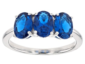 Blue Lab Created Spinel Rhodium Over Sterling Silver 3-Stone Ring 2.25ctw