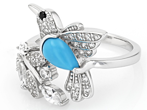 Blue Sleeping Beauty Turquoise Rhodium Over Silver Bird Ring