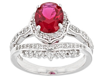 Picture of Red Lab Created Ruby Rhodium Over Sterling Silver Ring 2.24ctw