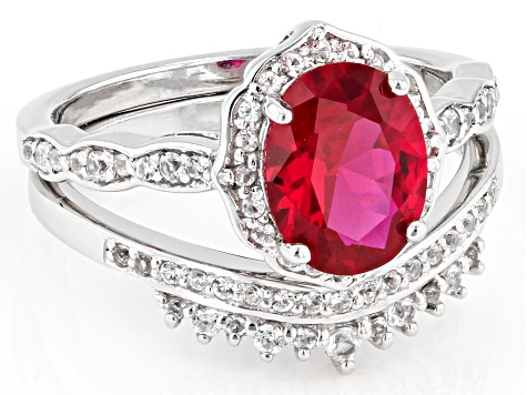 Red Lab Created Ruby Rhodium Over Sterling Silver Ring 2.24ctw