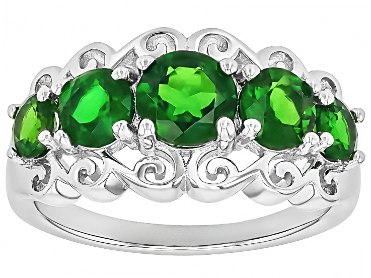 Green Chrome Diopside Rhodium Over Sterling Silver Ring 2.25