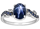 Blue Star Sapphire Rhodium Over Sterling Silver Ring 2.96ctw