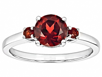 Red Garnet Rhodium Over Sterling Silver 3-Stone Ring 1.47ctw