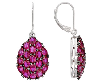 Picture of Red Lab Created Ruby Rhodium Over Sterling Silver Dangle Earrings 7.60ctw