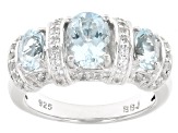 Blue Aquamarine With White Zircon Rhodium Over Sterling Silver Ring 2.26ctw