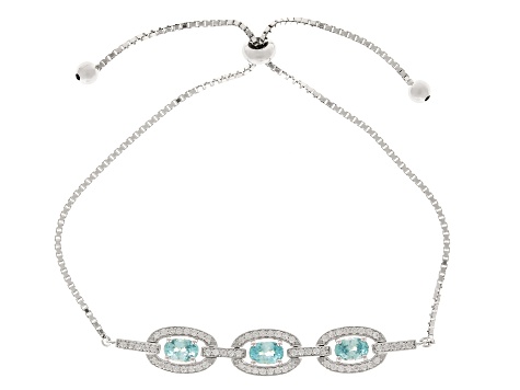 Blue Zircon Rhodium Over Sterling Silver Bolo Bracelet 2.38ctw