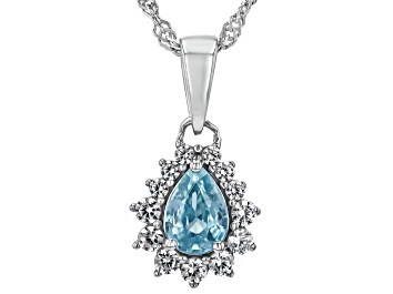Picture of Blue Zircon Rhodium Over Sterling Silver Pendant With Chain 1.24ctw