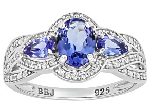 Tanzanite With White Zircon Rhodium Over Sterling Silver Ring 1.51ctw