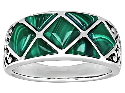 Green Malachite Sterling Silver Band Ring