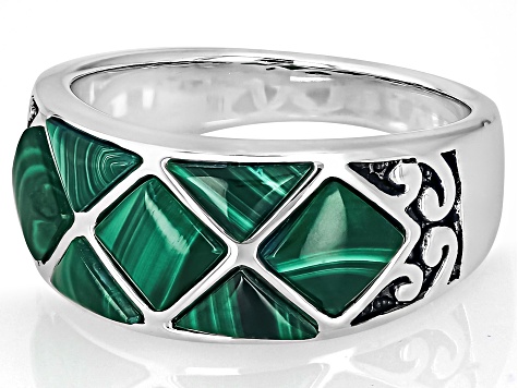 Green Malachite Sterling Silver Band Ring