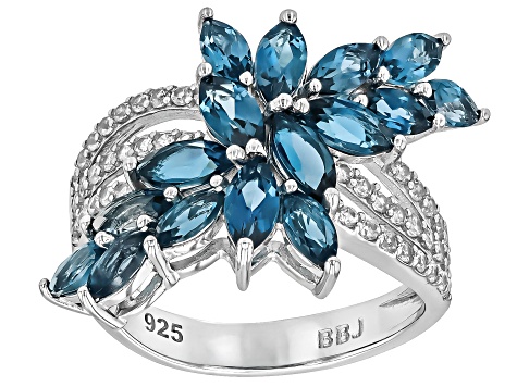 London Blue Topaz Rhodium Over Sterling Silver Ring 3.27ctw