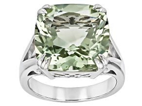 Green Prasiolite Rhodium Over Sterling Silver Solitaire Ring 11.00ctw