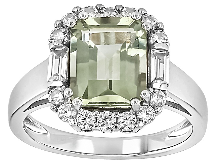 Green Prasiolite Rhodium Over Sterling Silver Ring 3.39ctw