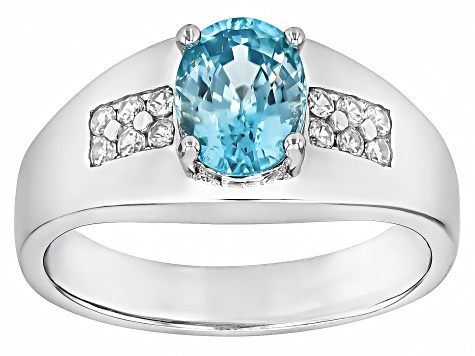 Blue Zircon Rhodium Over Sterling Silver Ring 1.91ctw