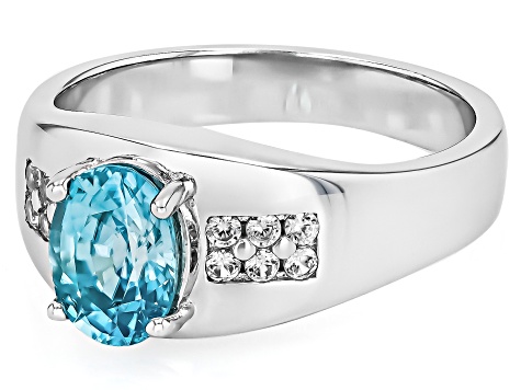 Blue Zircon Rhodium Over Sterling Silver Ring 1.91ctw