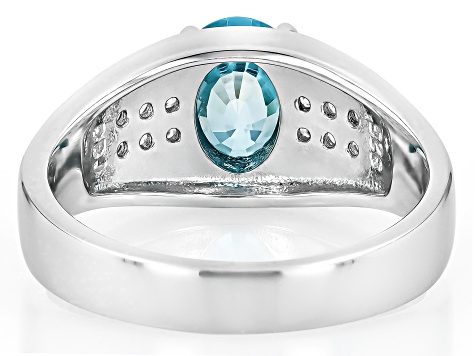 Blue Zircon Rhodium Over Sterling Silver Ring 1.91ctw