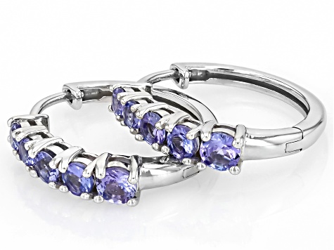 Blue Tanzanite Rhodium Over Sterling Silver Hoop Earrings 0.93ctw