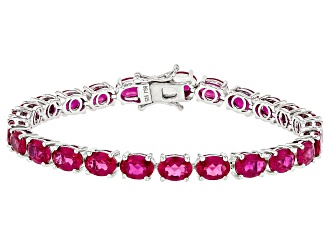 Red Lab Created Ruby Rhodium Over Sterling Silver Bracelet 25.40ctw