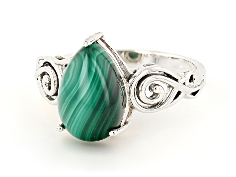 Malachite Rhodium Over Sterling Silver Solitaire Ring CTB2068 JTV