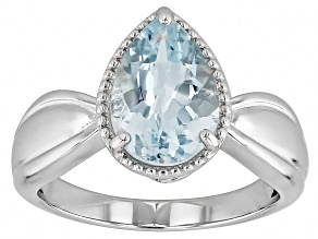 Blue Aquamarine Rhodium Over Sterling Silver Solitaire Ring 1.80ct