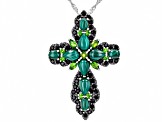 Malachite Rhodium Over Silver Cross Pendant With Chain 1.10ctw