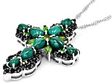 Malachite Rhodium Over Silver Cross Pendant With Chain 1.10ctw