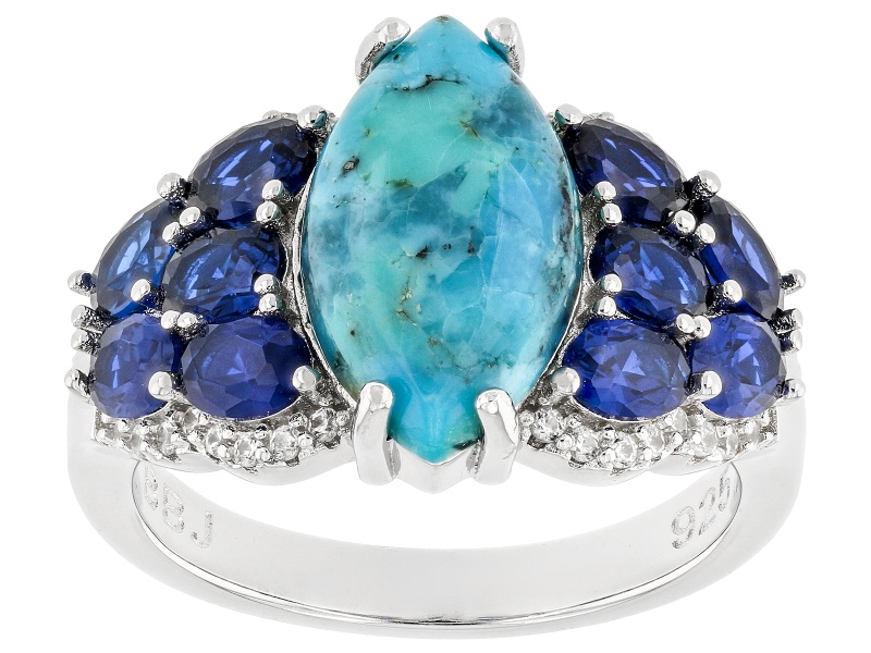 Blue Composite Turquoise Rhodium Over Silver Ring 1.93ctw