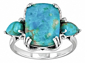 Blue Composite Turquoise Sterling Silver 3-Stone Ring