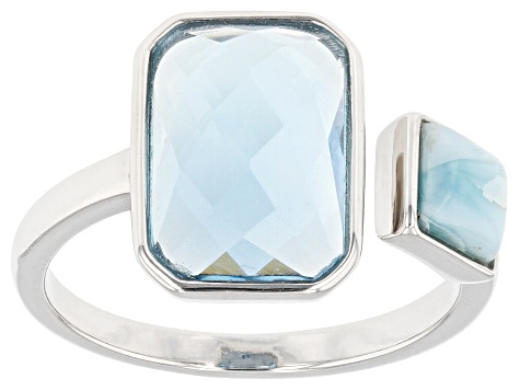 Blue Glacier Topaz™ Rhodium Over Silver 2-Stone Ring 3.82ct