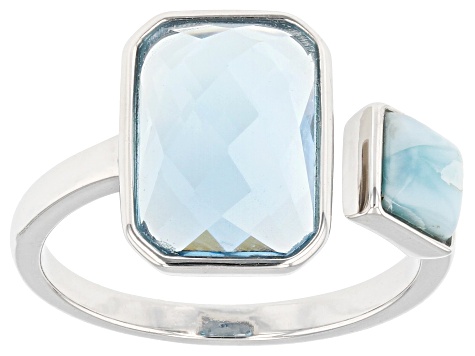 Sky Blue Topaz Rhodium Over Silver 2-Stone Ring 3.82ct