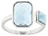 Sky Blue Topaz Rhodium Over Silver 2-Stone Ring 3.82ct