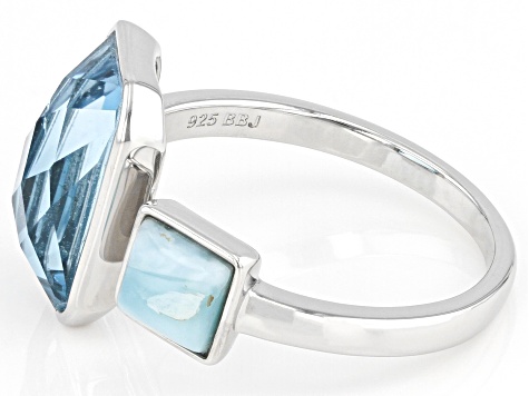 Blue Glacier Topaz™ Rhodium Over Silver 2-Stone Ring 3.82ct