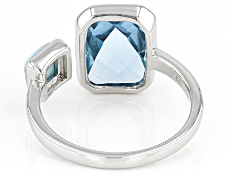 Blue Glacier Topaz™ Rhodium Over Silver 2-Stone Ring 3.82ct