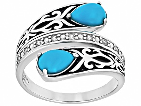 Blue Sleeping Beauty Turquoise Rhodium Over Silver Bypass Ring 0.01ctw