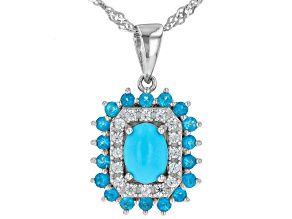 Blue Sleeping Beauty Turquoise Rhodium Over Sterling Silver Pendant Chain 0.61ctw