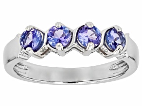 Blue Tanzanite Rhodium Over Sterling Silver Band Ring 0.58ctw