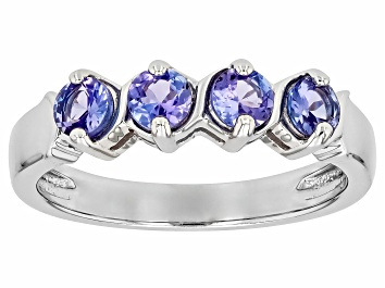 Picture of Blue Tanzanite Rhodium Over Sterling Silver Band Ring 0.58ctw