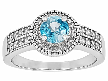Picture of Blue Zircon Rhodium Over Sterling Silver Ring 1.46ctw