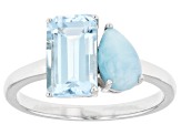 Sky Blue Topaz Rhodium Over Silver 2-Stone Ring 2.50ct
