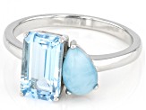 Sky Blue Topaz Rhodium Over Silver 2-Stone Ring 2.50ct