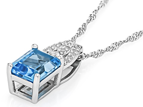 Swiss Blue Topaz Rhodium Over Sterling Silver Pendant With Chain ...