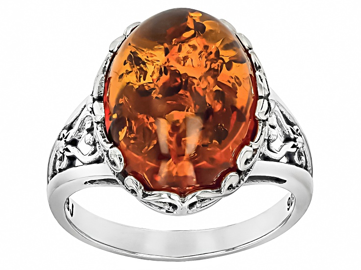 Bague En Argent 925 Avec Pierre D'ambre - Bijou Fantaisie Marqué France - Occasion