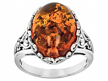 Picture of Amber Sterling Silver Solitaire Ring