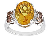 Yellow Citrine Rhodium Over Silver Ring 5.23ctw