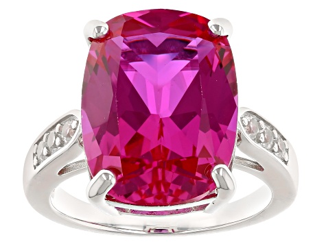 Pink Lab Created Sapphire Rhodium Over Sterling Silver Ring 11.82ctw